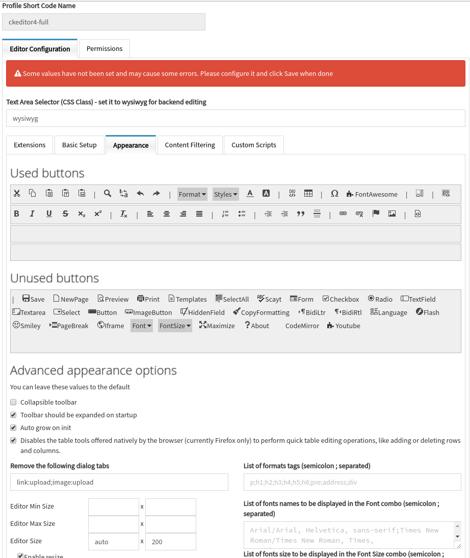 SCHLIX CMS advanced editor settings