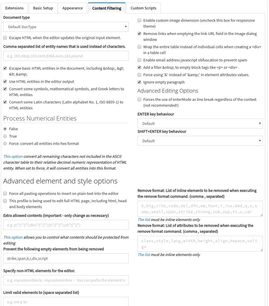 SCHLIX CMS advanced editor settings