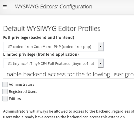 SCHLIX CMS global WYSIWYG profile