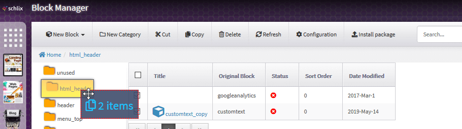 Block Drag and Drop - SCHLIX CMS