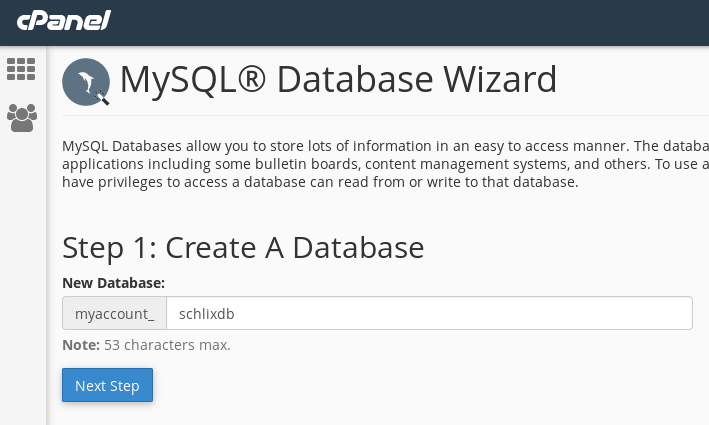 CPanel MySQL Database Wizard