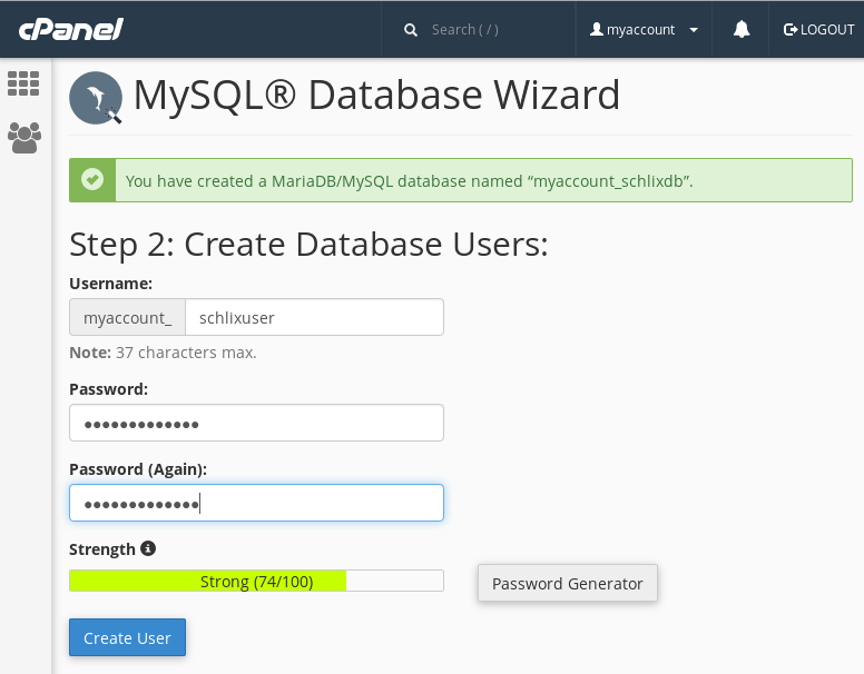 CPanel MySQL Database Wizard