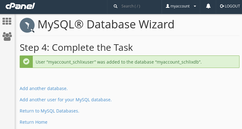 CPanel MySQL Database Wizard