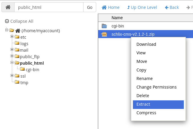 Extract ZIP file in CPanel File Manager