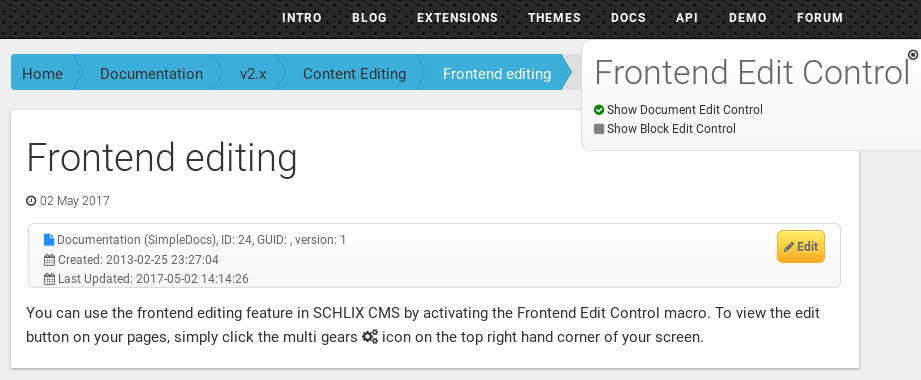 Frontend Edit Control for SCHLIX CMS