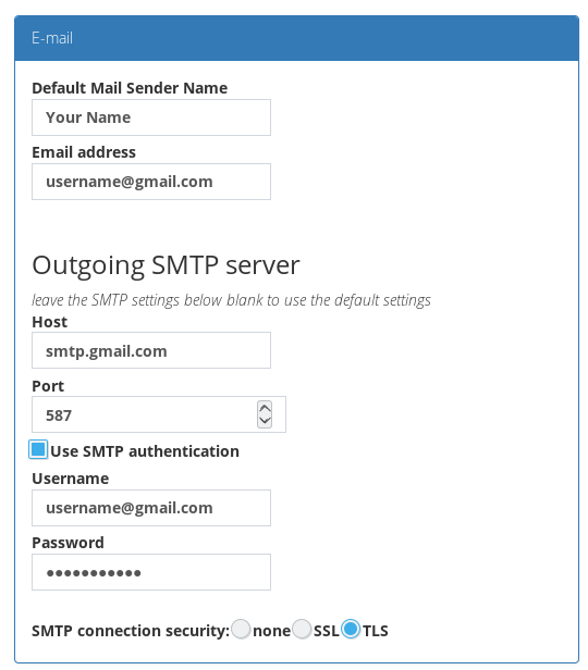 Using GMail SMTP in Schlix CMS