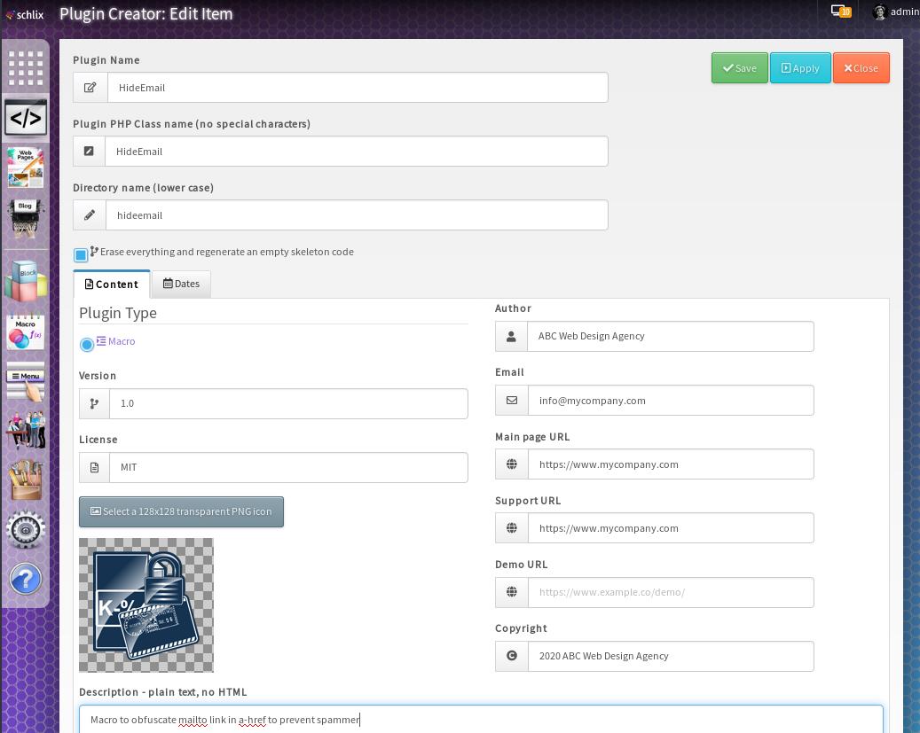 Create a macro with SCHLIX Plugin Creator