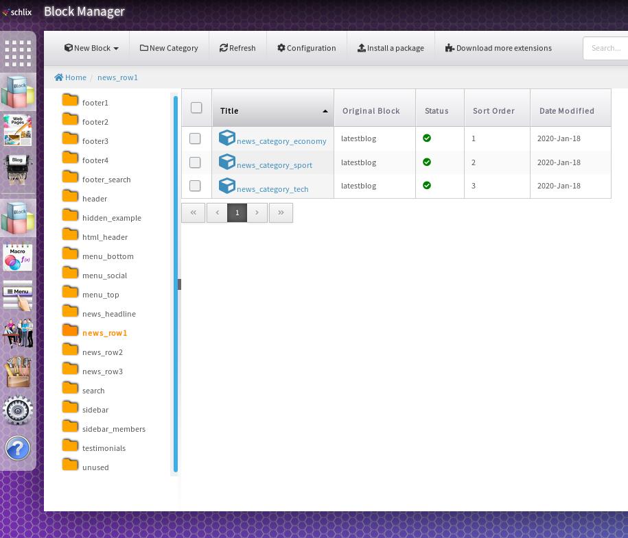 SCHLIX CMS backend - Block Manager