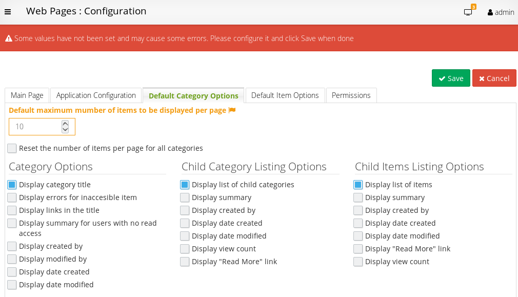 CMS Default Category Options