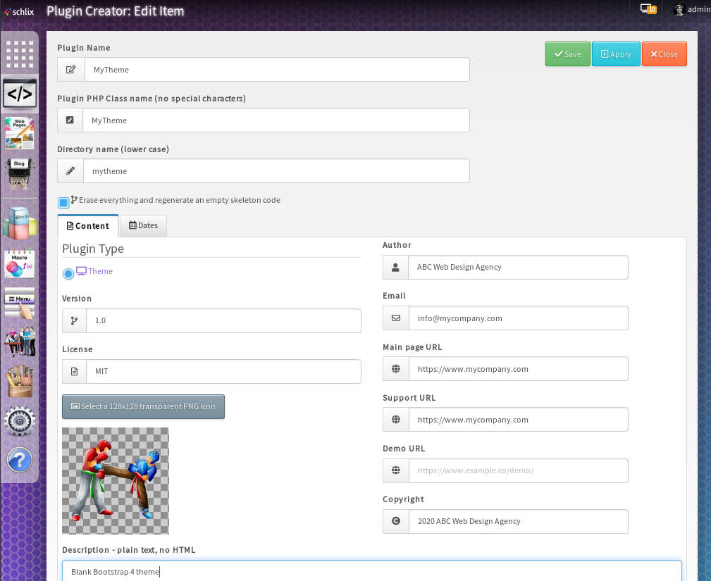 Create theme with SCHLIX Plugin creator