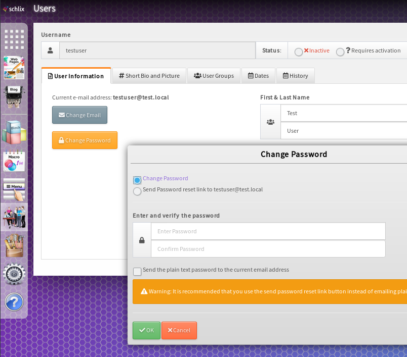 Change user password in SCHLIX CMS